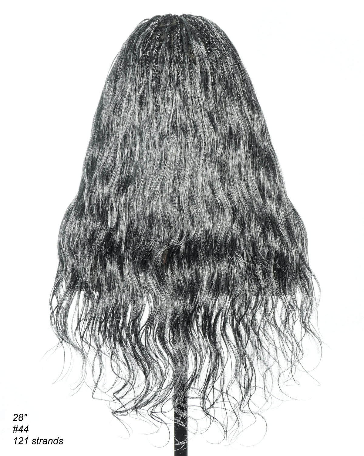 Perruque tressée bohème Michelle Salt & Pepper sans colle, dentelle suisse HD intégrale – Cheveux humains et mélange synthétique bouclés base 1B