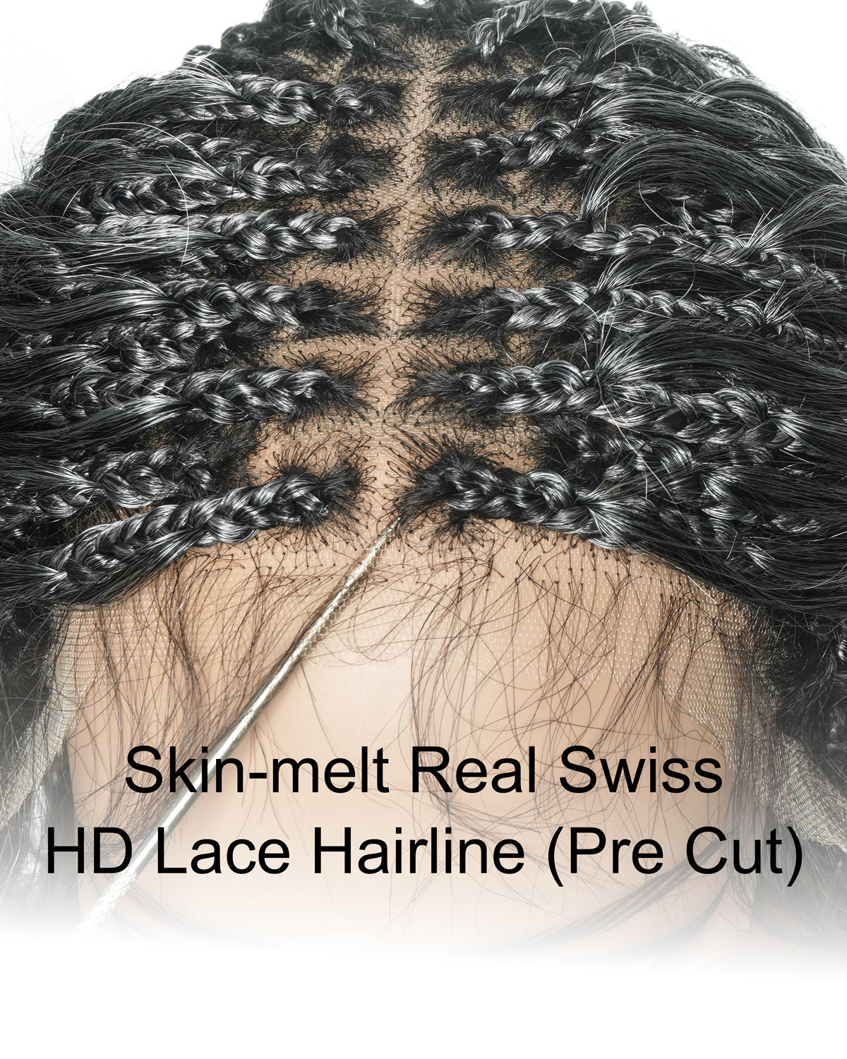 Perruque tressée de 24 po en dentelle complète « Salt & Pepper » avec cheveux humains ondulés et boucles synthétiques, base #44