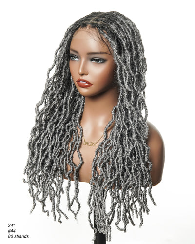 Perruque tressée de qualité professionnelle, sans nœuds, à locs, avec dentelle complète HD, 24", 80 brins