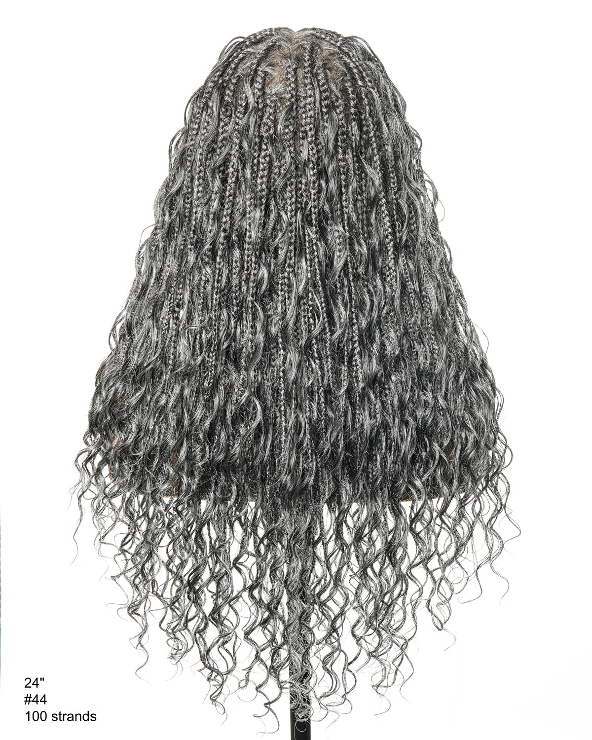 Perruque tressée de 24 po en dentelle complète « Salt & Pepper » avec cheveux humains ondulés et boucles synthétiques, base #44