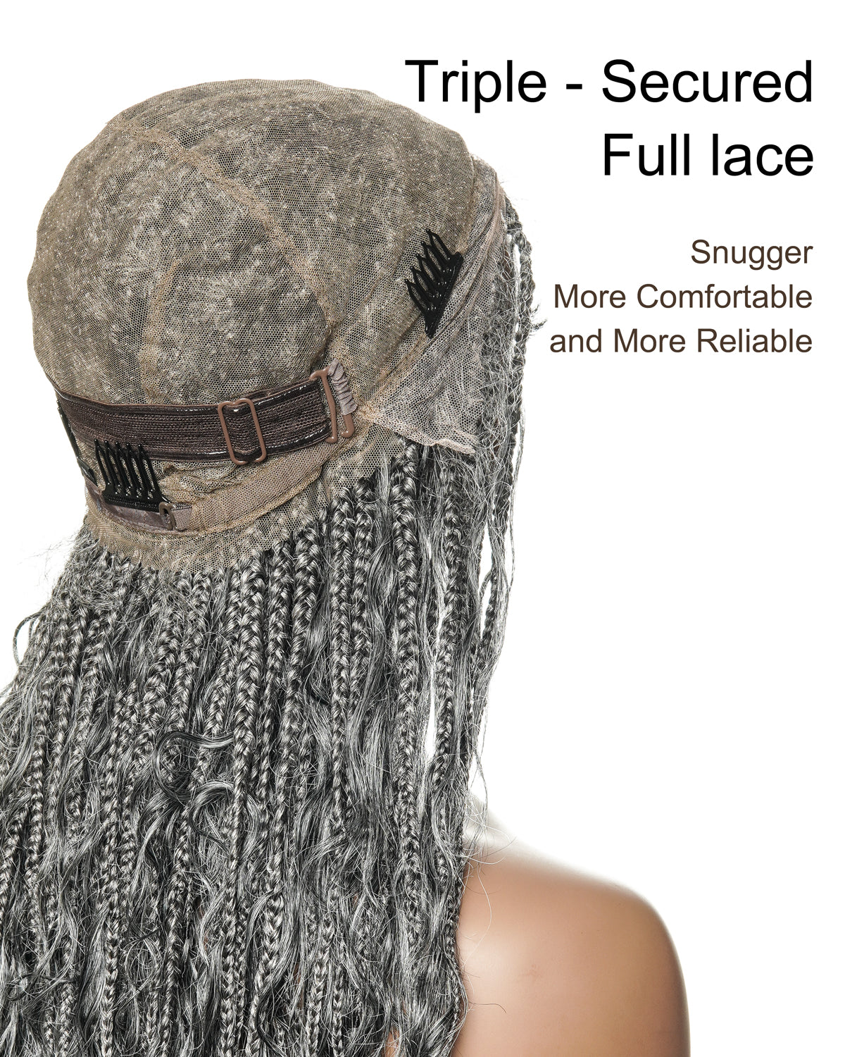 Perruque tressée de 24 po en dentelle complète « Salt & Pepper » avec cheveux humains ondulés et boucles synthétiques, base #44