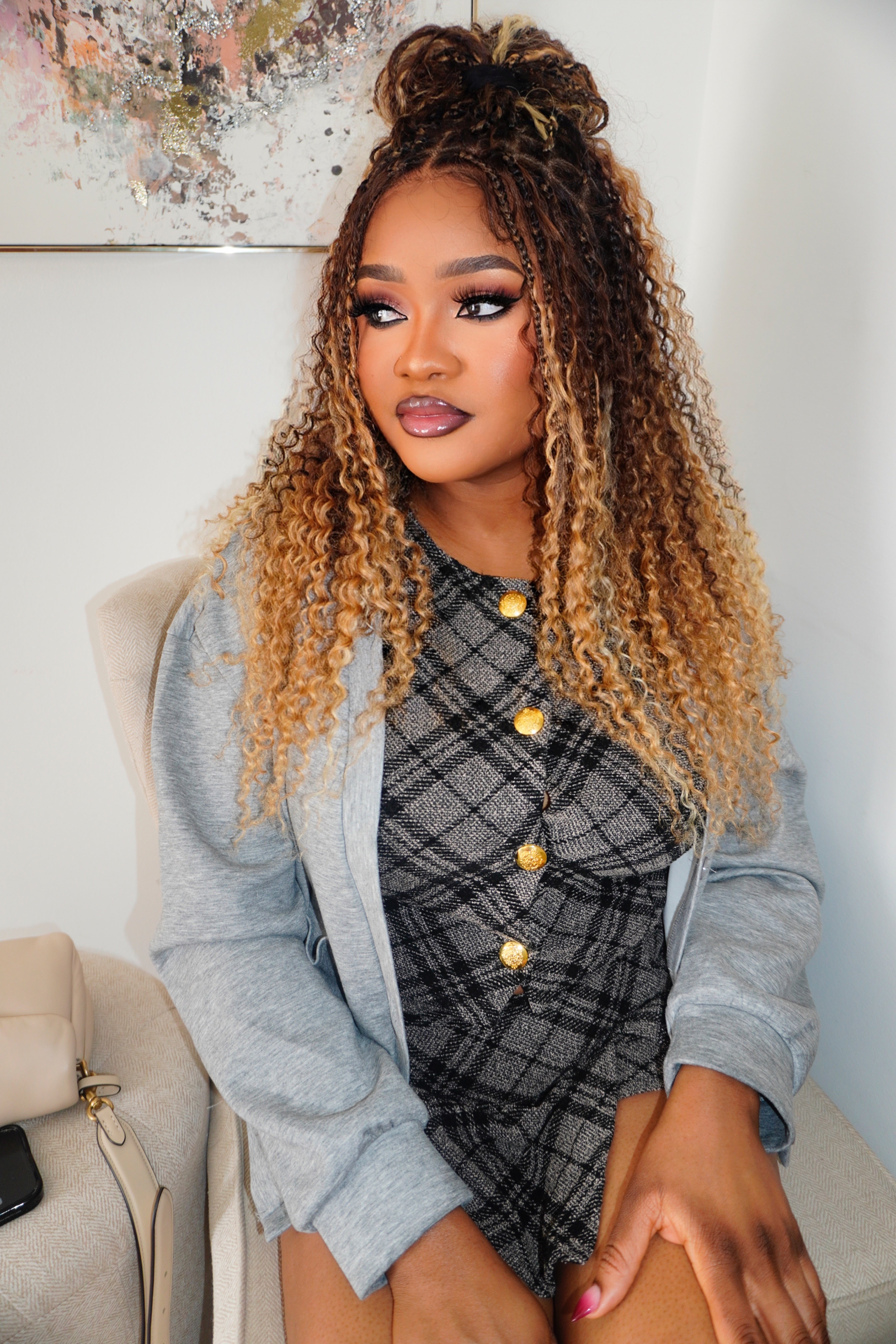 Solana - Cheveux Humains Pré-décolorés Dentelle Suisse HD Mélange Full Lace Couleur 1B 4 30 27 613 Perruque Tressée Boho Style Boho Box en Cheveux Humains