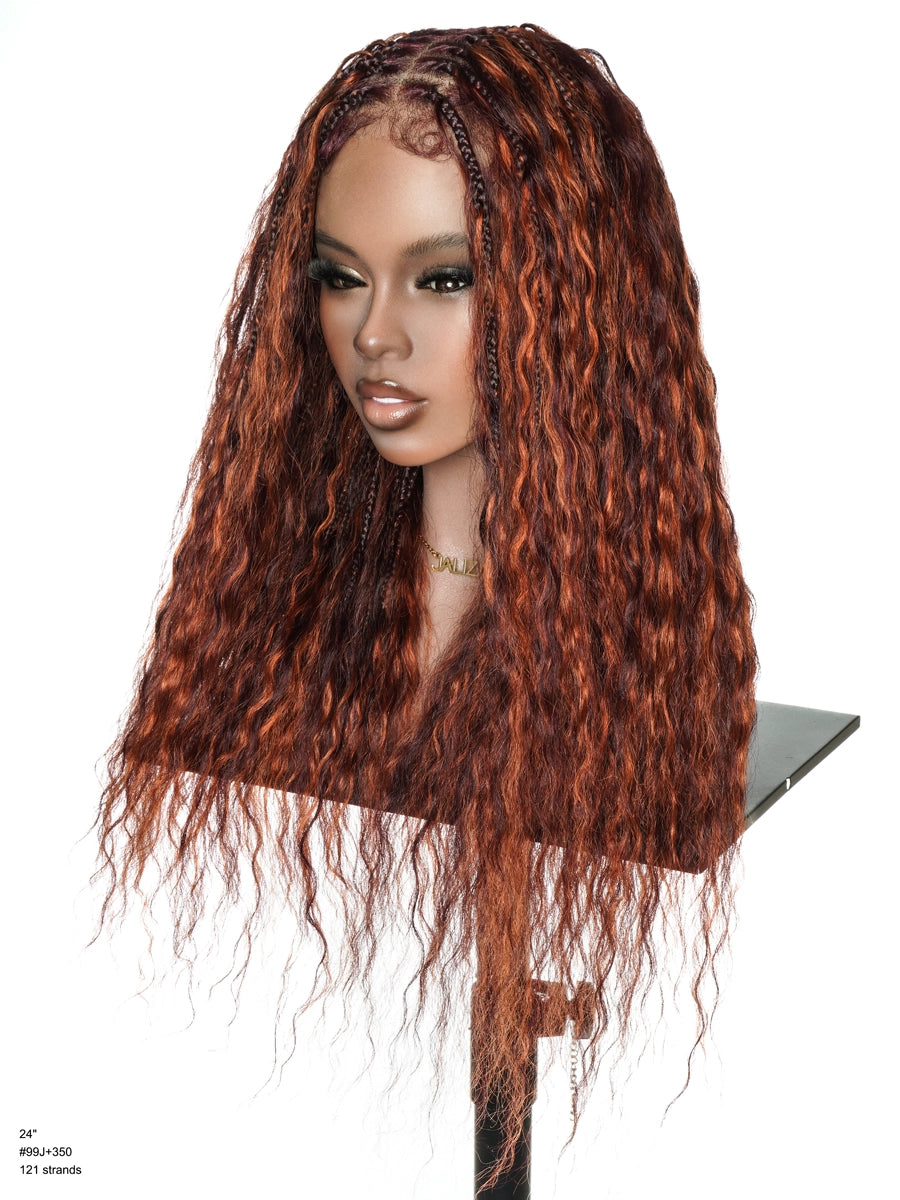 Raina - 24" Mix Color Wavy Bora Bora Swiss HD Lace Full Lace Braided Wig