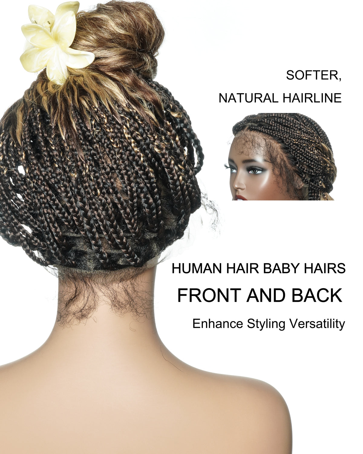 Perruque tressée sans nœuds avec dentelle frontale HD, cheveux humains bouclés aux pointes, couleurs mélangées 1B, 4, 27, 22 pouces, avec nœuds pré-décolorés