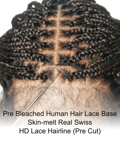Perruque tressée sans nœuds avec dentelle frontale HD, cheveux humains bouclés aux pointes, couleurs mélangées 1B, 4, 27, 22 pouces, avec nœuds pré-décolorés