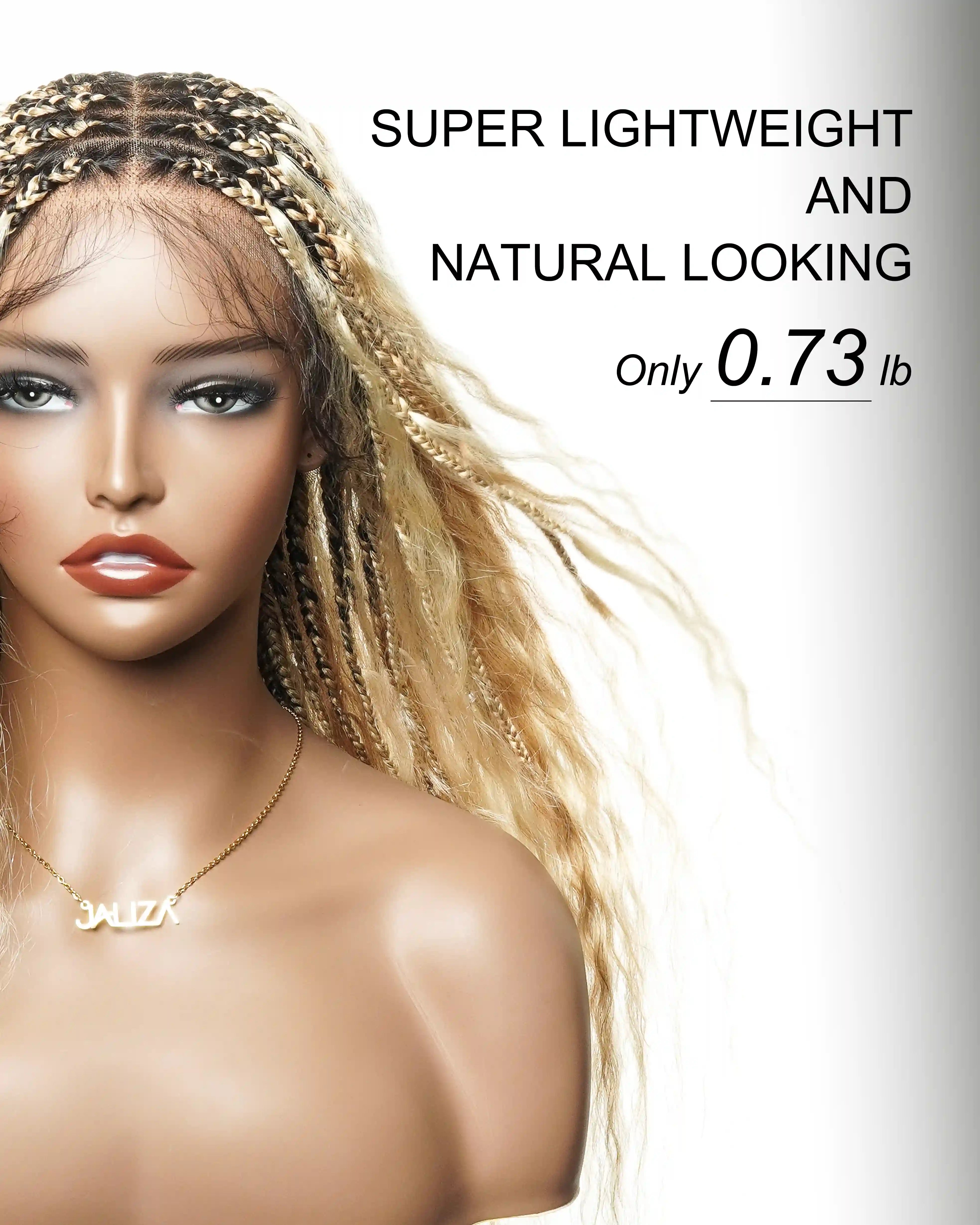Cheveux humains Super Boho Couleur #27/613 Cheveux humains pré-décolorés Perruque tressée de type Boho sans nœuds avec dentelle, très dense, 100 mèches
