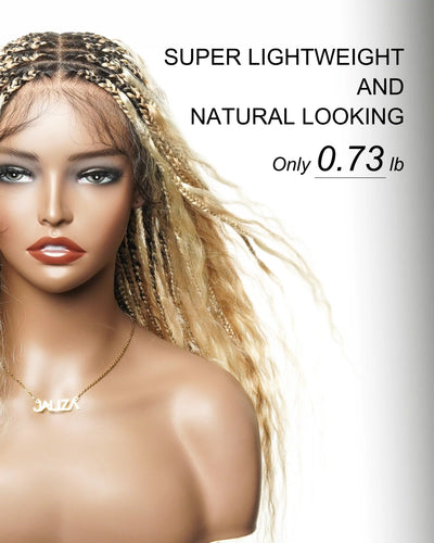 Cheveux humains Super Boho Couleur #27/613 Cheveux humains pré-décolorés Perruque tressée de type Boho sans nœuds avec dentelle, très dense, 100 mèches