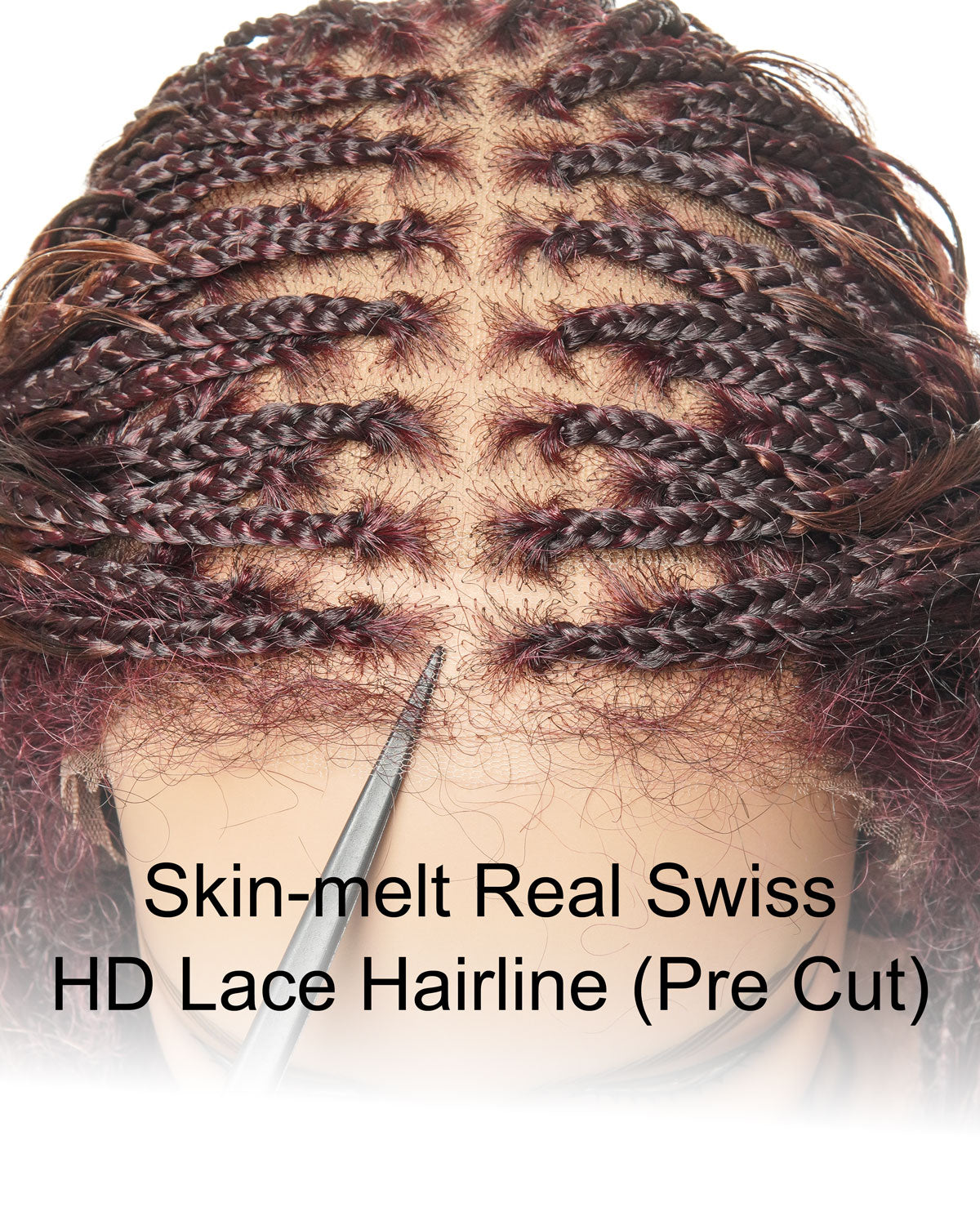 Perrque tressée de style bohème en dentelle suisse HD, cheveux humains bouclés ondulés, 24", couleurs mélangées bordeaux 99J et brun rougeâtre 33, 121 mèches