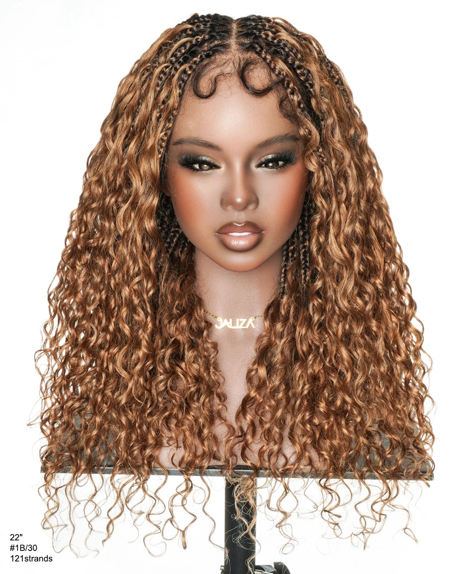 Tiana - Perruque Tressée en Cheveux Humains Pré-décolorés Bouclés Espagnols Miracle Braids Boho Swiss HD Full Lace