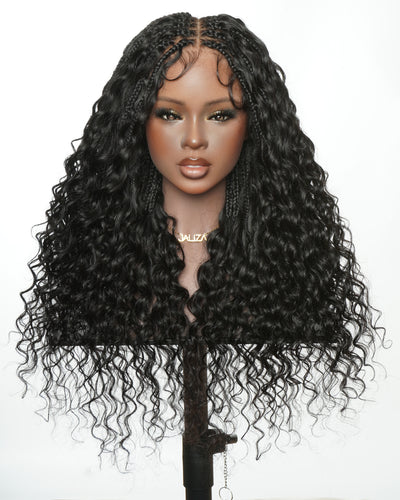 Amanda - Perruque Tressée Bohème sans Nœuds, Cheveux Humains, Bouclés, Dentelle HD Suisse Pré-Décolorée Ultra-Dense