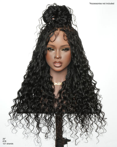 Amanda - Perruque Tressée Bohème sans Nœuds, Cheveux Humains, Bouclés, Dentelle HD Suisse Pré-Décolorée Ultra-Dense