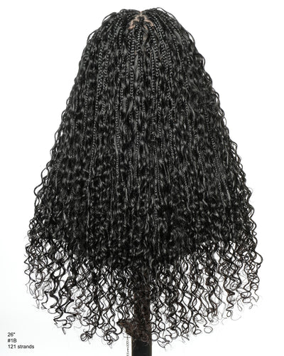 Nami - Bonnet à cordon sans colle Cheveux humains ondulés Boucles pré-décolorées Dentelle HD Suisse Perruque tressée de tresses Boho sans nœuds