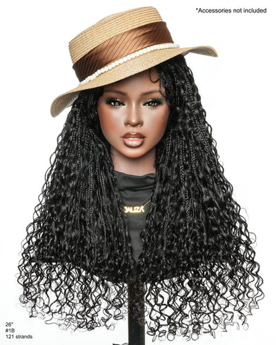 Nami - Bonnet à cordon sans colle Cheveux humains ondulés Boucles pré-décolorées Dentelle HD Suisse Perruque tressée de tresses Boho sans nœuds