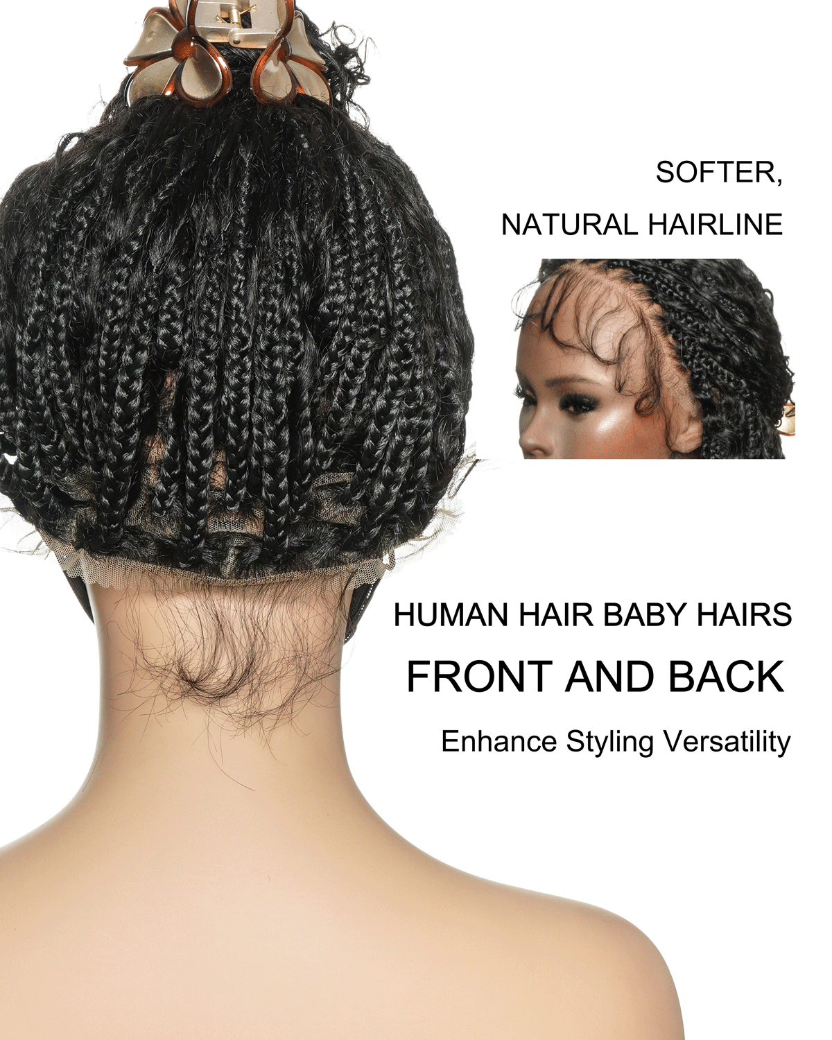 Nami - Bonnet à cordon sans colle Cheveux humains ondulés Boucles pré-décolorées Dentelle HD Suisse Perruque tressée de tresses Boho sans nœuds