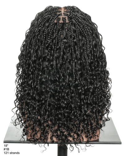 Nami - Bonnet à cordon sans colle Cheveux humains ondulés Boucles pré-décolorées Dentelle HD Suisse Perruque tressée de tresses Boho sans nœuds