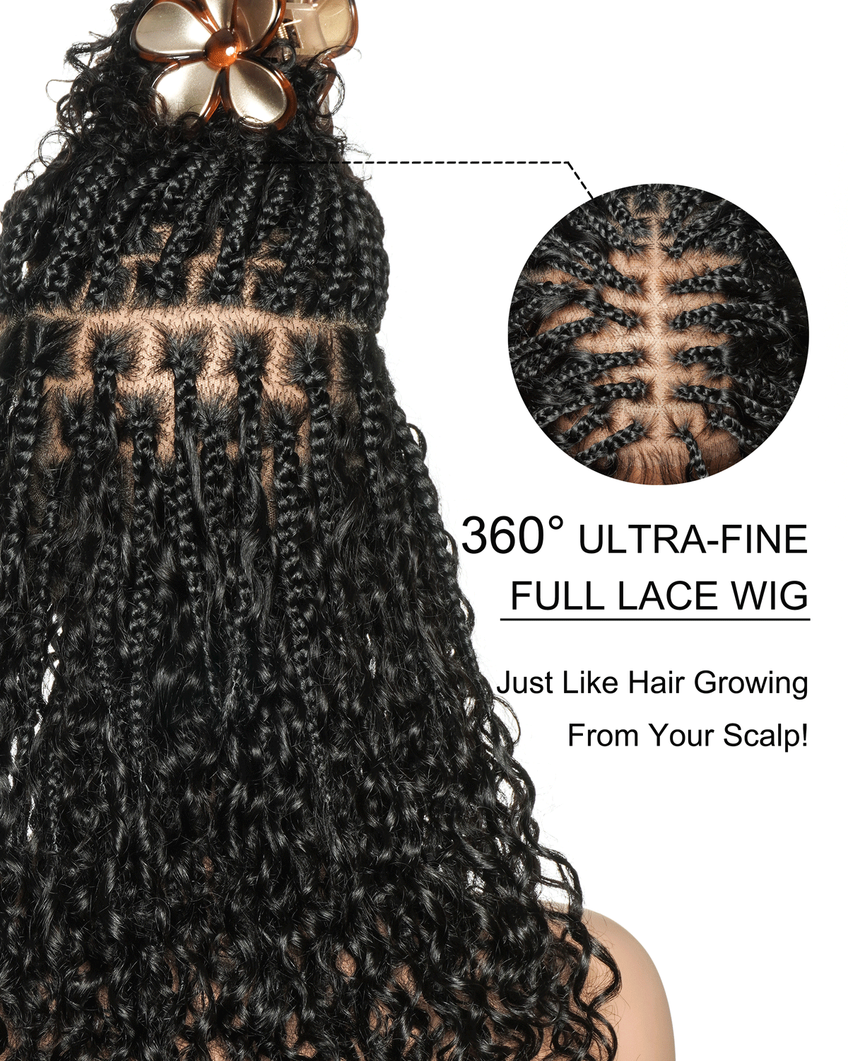 Nami - Bonnet à cordon sans colle Cheveux humains ondulés Boucles pré-décolorées Dentelle HD Suisse Perruque tressée de tresses Boho sans nœuds