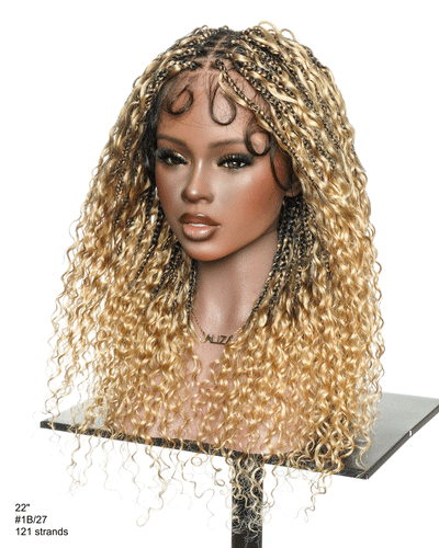 Nami - Bonnet à cordon sans colle Cheveux humains ondulés Boucles pré-décolorées Dentelle HD Suisse Perruque tressée de tresses Boho sans nœuds