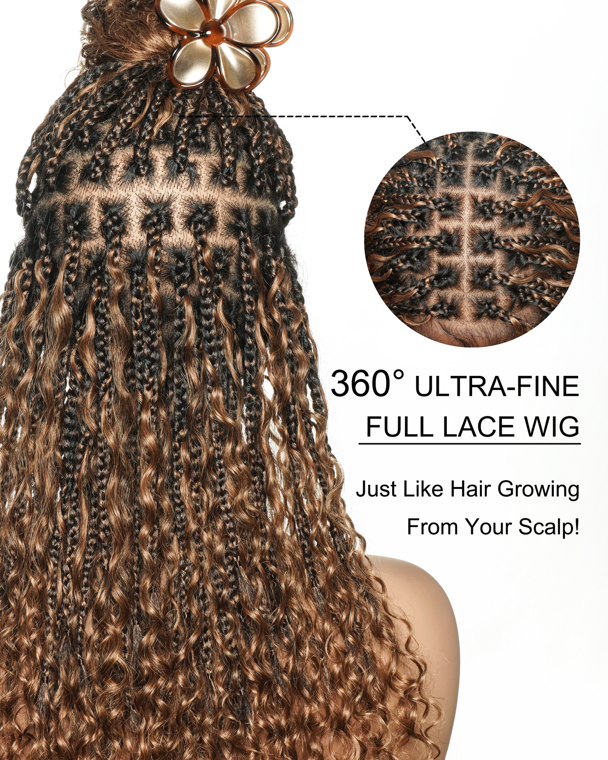 Perruque tressée de 24 pouces, pré-décolorée, style Boho, ondulée