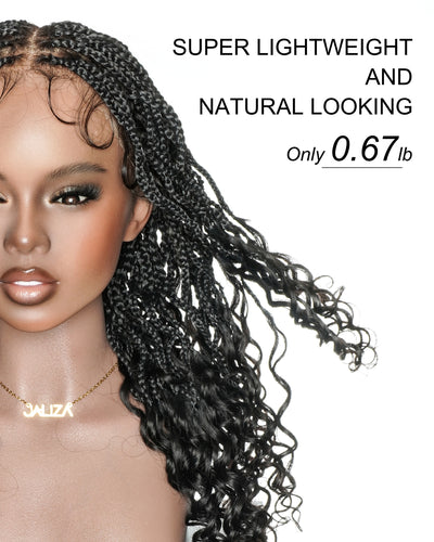 Perruque tressée de 18 pouces légère avec des pointes bouclées en cheveux naturels