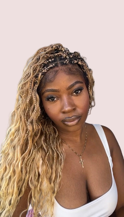Wavina - Perruque tressée de 24 pouces avec tresses ondulées et vagues bohèmes en cheveux naturels