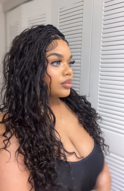 Wavina - Perruque tressée de 24 pouces avec tresses ondulées et vagues bohèmes en cheveux naturels