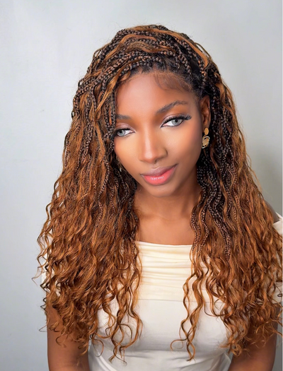 Wavina - Perruque tressée de 24 pouces avec tresses ondulées et vagues bohèmes en cheveux naturels