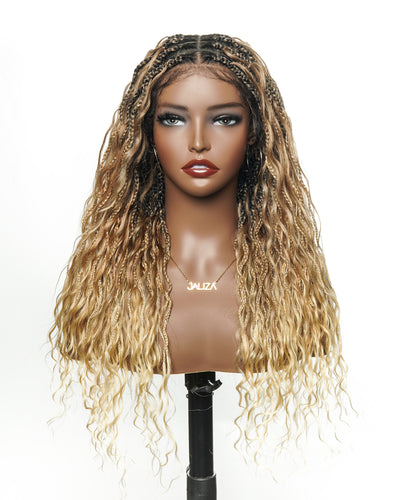 Wavina - Perruque tressée de 24 pouces avec tresses ondulées et vagues bohèmes en cheveux naturels