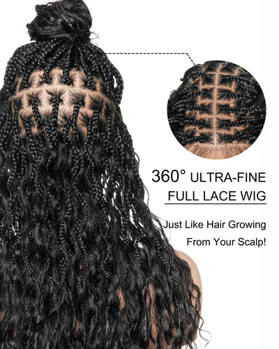 Wavina - Perruque tressée de 24 pouces avec tresses ondulées et vagues bohèmes en cheveux naturels