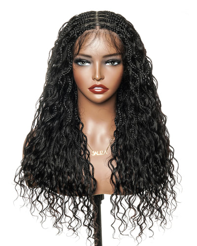 Wavina - Perruque tressée de 24 pouces avec tresses ondulées et vagues bohèmes en cheveux naturels