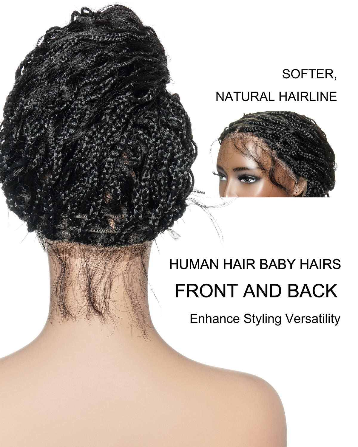 Wavina - Perruque tressée de 24 pouces avec tresses ondulées et vagues bohèmes en cheveux naturels