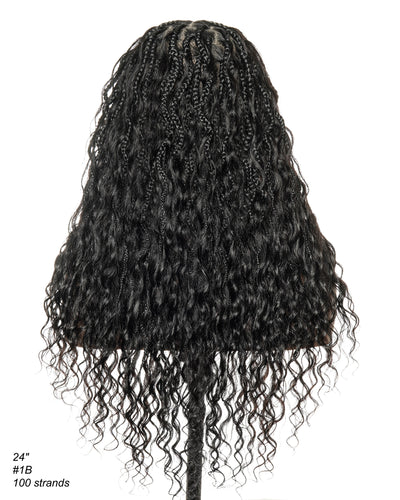 Wavina - Perruque tressée de 24 pouces avec tresses ondulées et vagues bohèmes en cheveux naturels