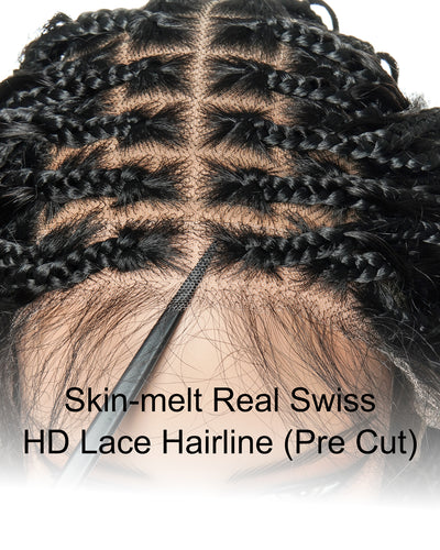 Wavina - Perruque tressée de 24 pouces avec tresses ondulées et vagues bohèmes en cheveux naturels