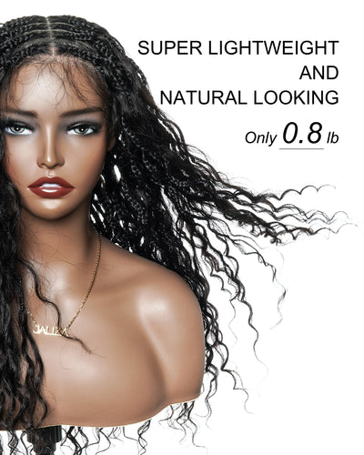 Wavina - Perruque tressée de 24 pouces avec tresses ondulées et vagues bohèmes en cheveux naturels