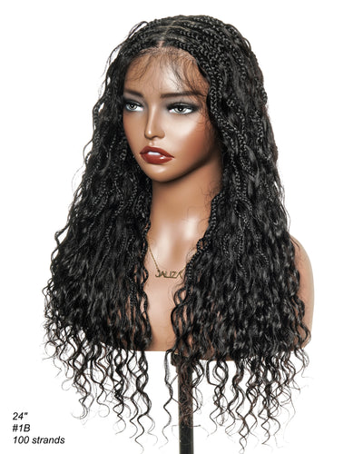 Wavina - Perruque tressée de 24 pouces avec tresses ondulées et vagues bohèmes en cheveux naturels