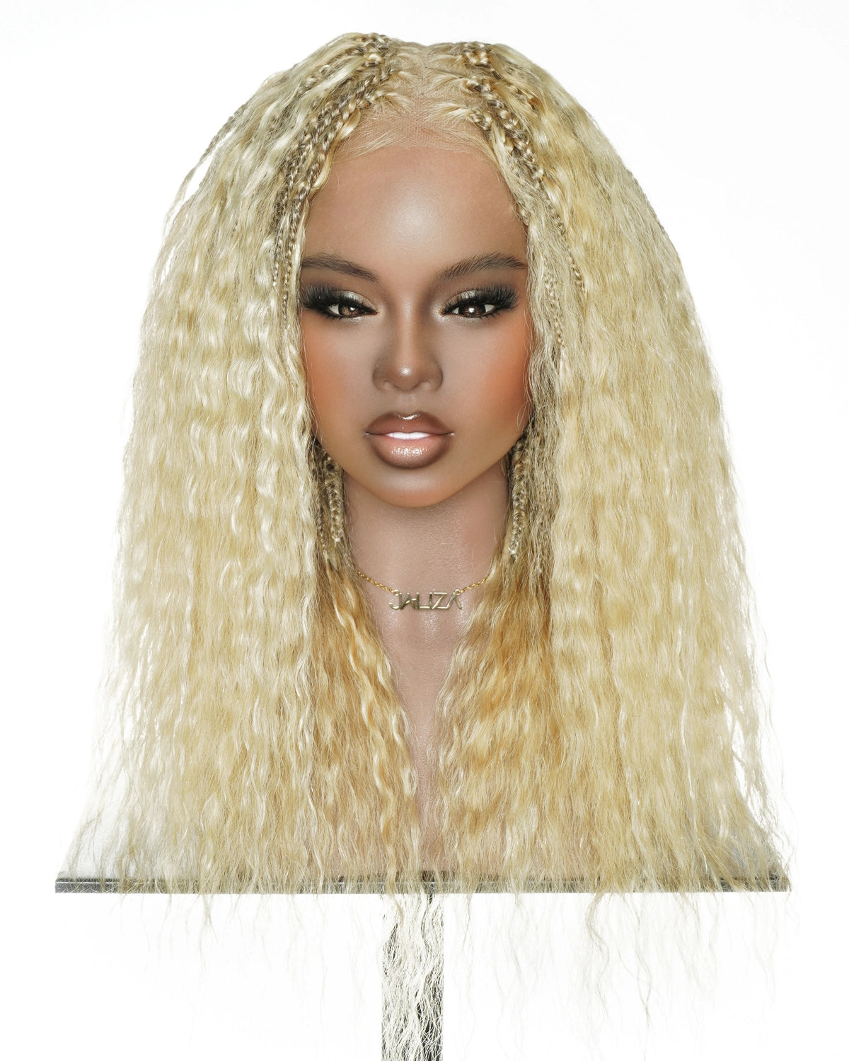 22" #613 Blonde Human Hair Wet & Wavy Boho Small Box Braided Full Lace Wig